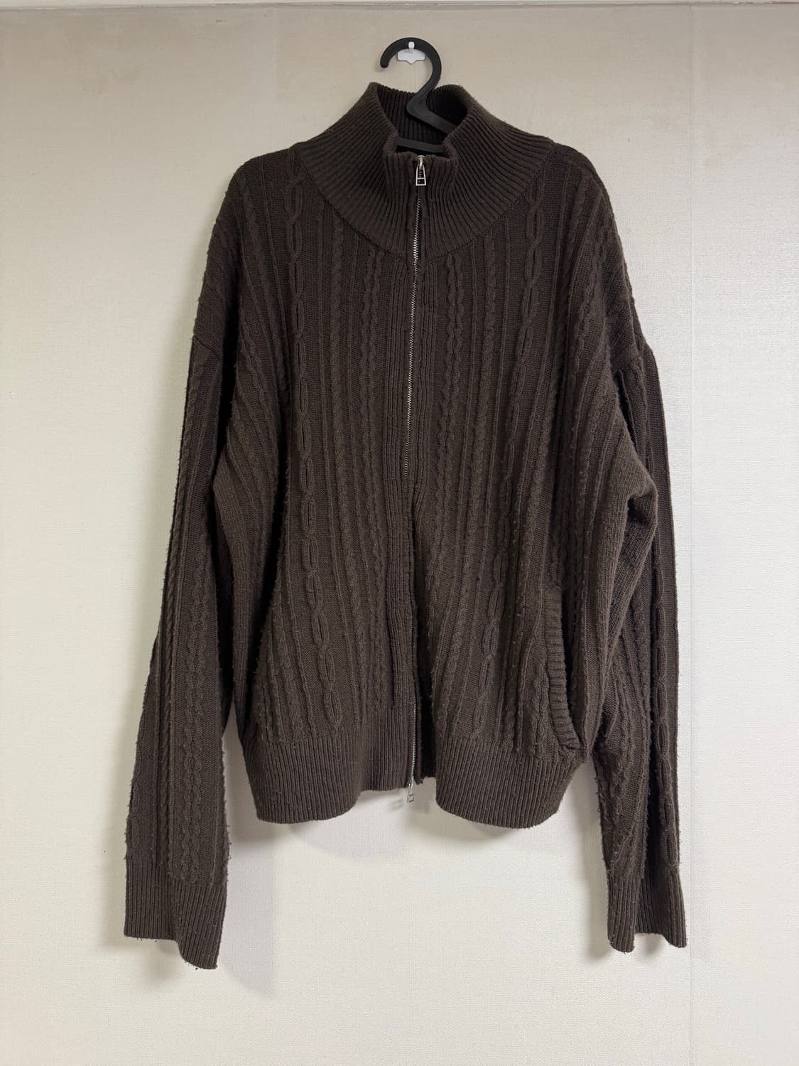 미나브 케이블 니트 집업 - 다크브라운 XL 상품이미지5
