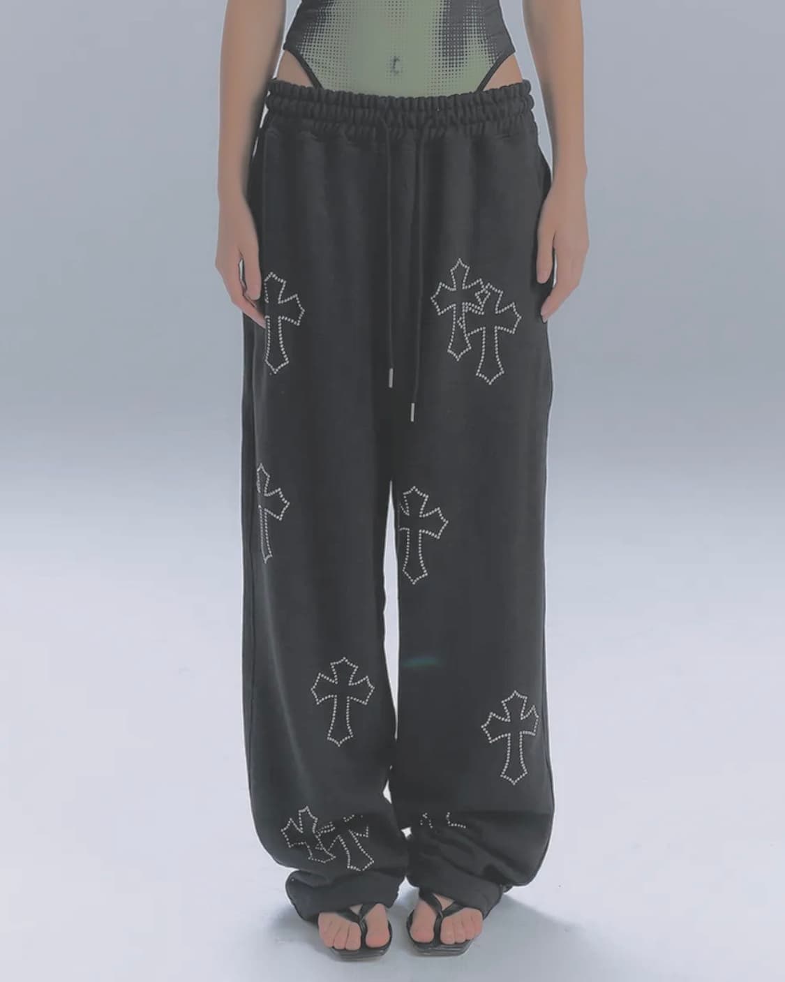 락케이크 큐빅 십자가 스웻 팬츠 스트링 조거 와이드 펑크 갸루 로리걸 M 상품이미지2