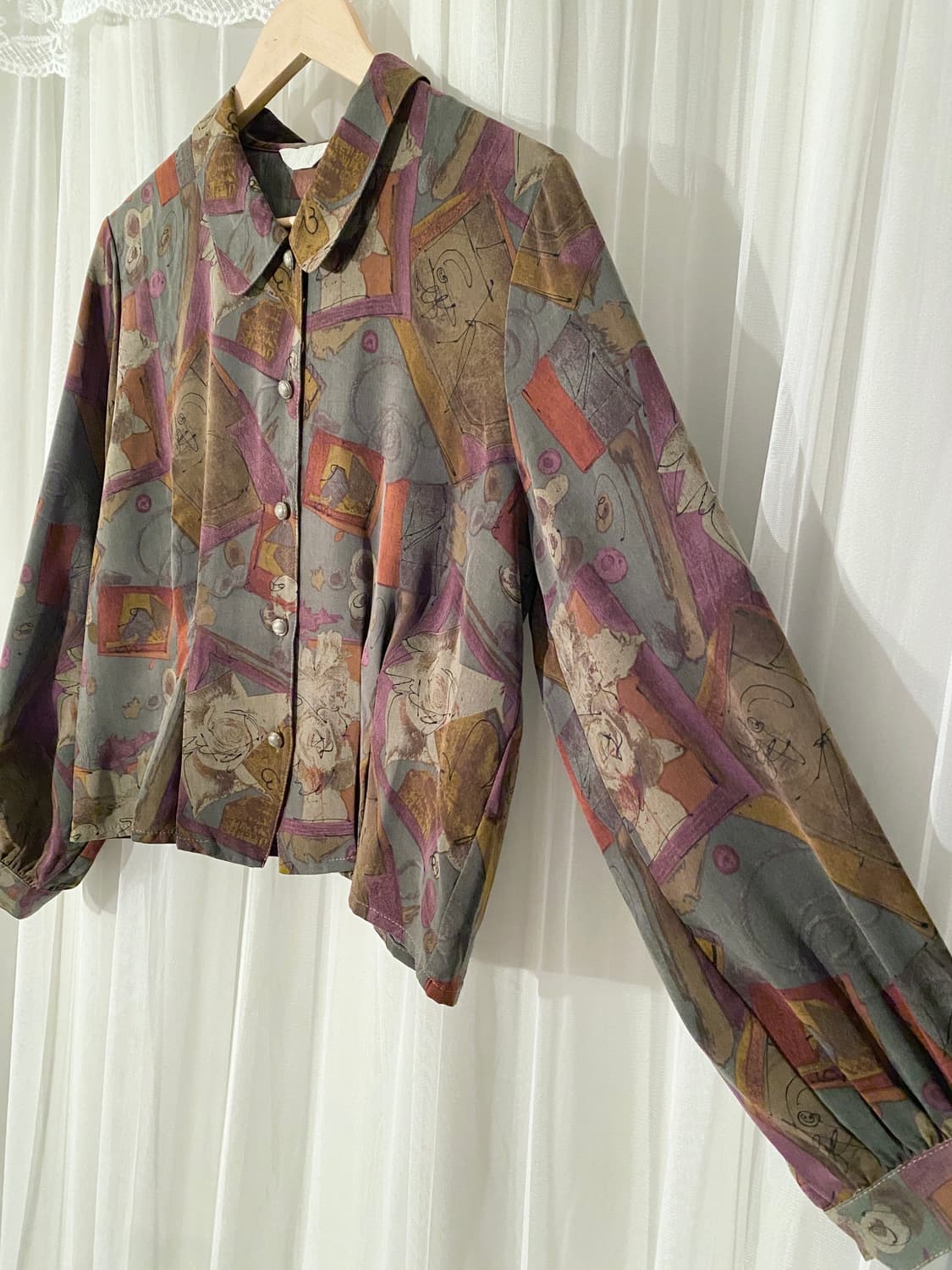 Vintage Abstract Geometric Print Blouse 상품이미지3