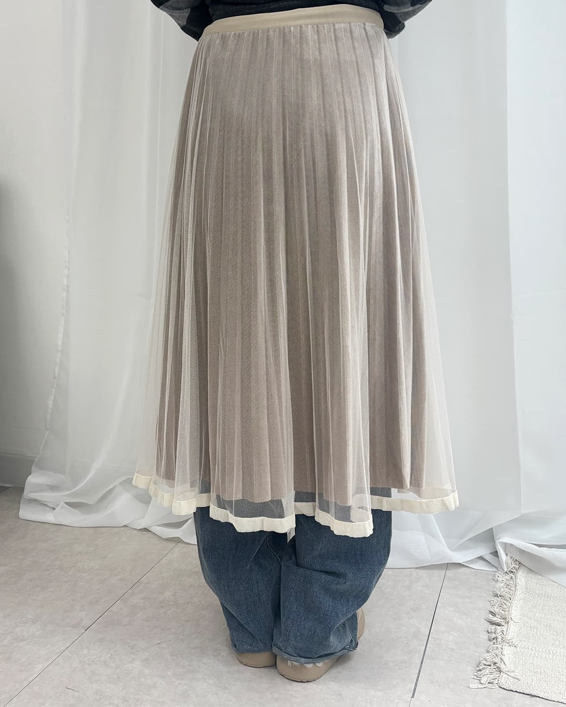 bei mesh velour pleated long skirt 상품이미지3