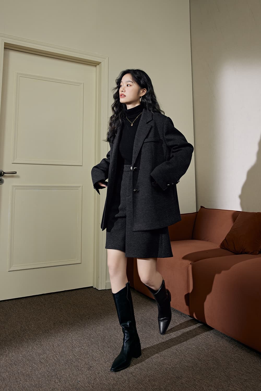 쿠오세 kuose 블레이저 자켓 타이 울 모직 아우터 차콜 상품이미지1