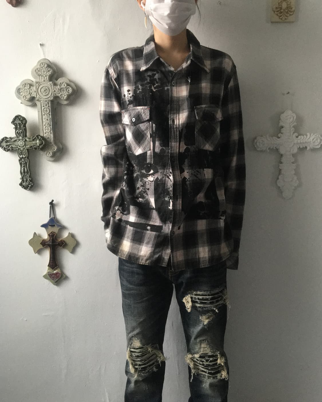 Printing check pattern shirt 상품이미지1