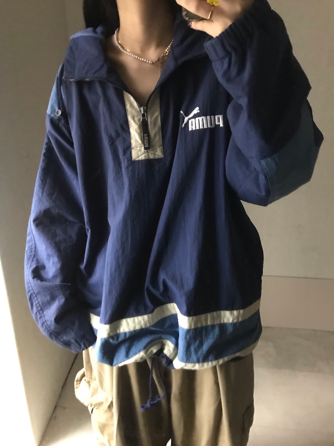 퓨마 오버핏 누빔 반집업 상품이미지3
