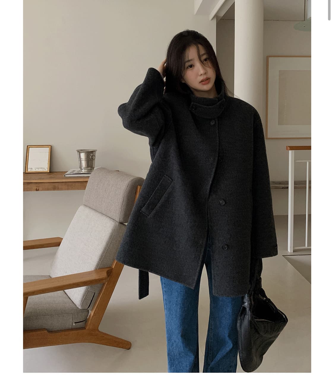 [에드모어] 헤이즈 부클 울 하이넥 핸드메이드코트 하프코트 하객룩 상품이미지5