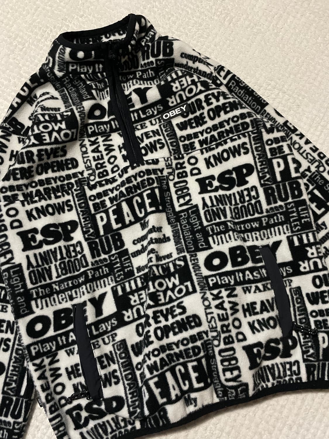 OBEY 오베이 포스트 모크넥 로고 후리스 하프 집업 풀오버(클리닝O) 상품이미지8