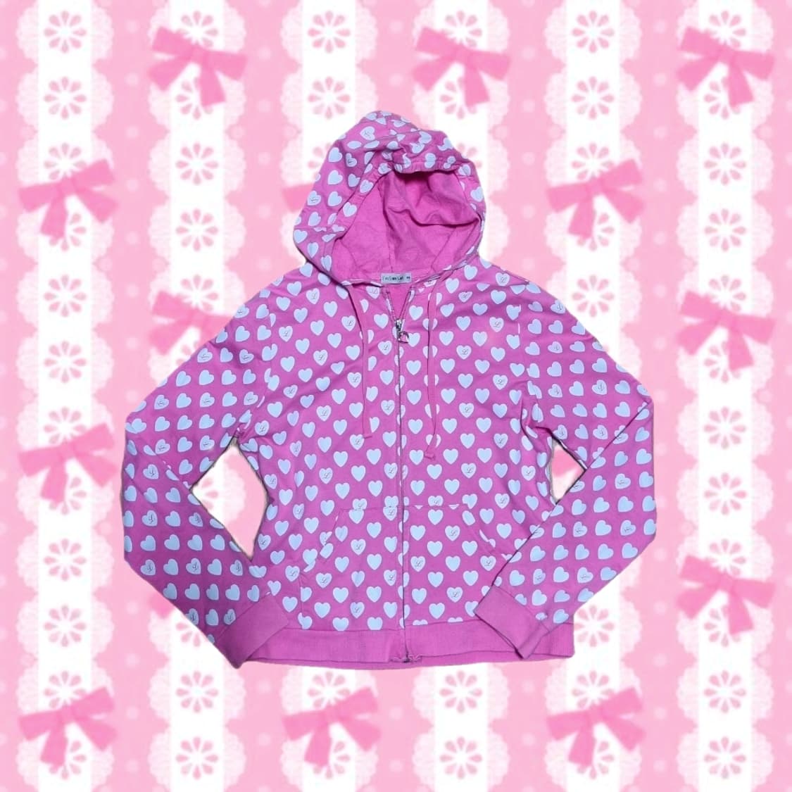 핑크 하트 패턴 후드집업 95 자켓 y2k 갸루 상품이미지1