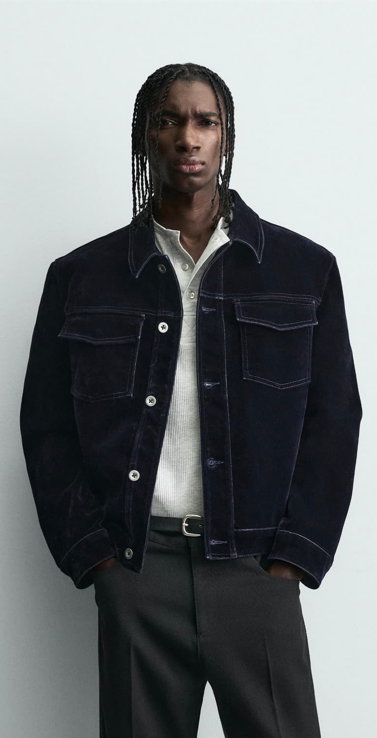 ZARA 자라 플록 벨벳 자켓 트러커 S 상품이미지2