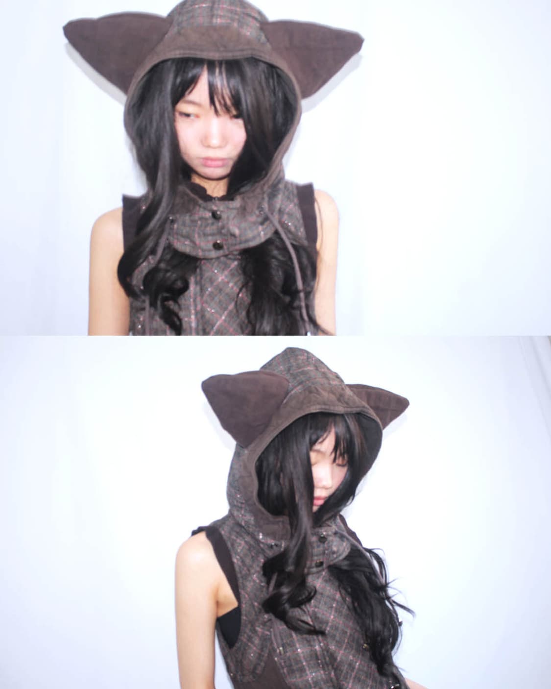 Cat-Ear check 2way grunge zipup onepiece 상품이미지8
