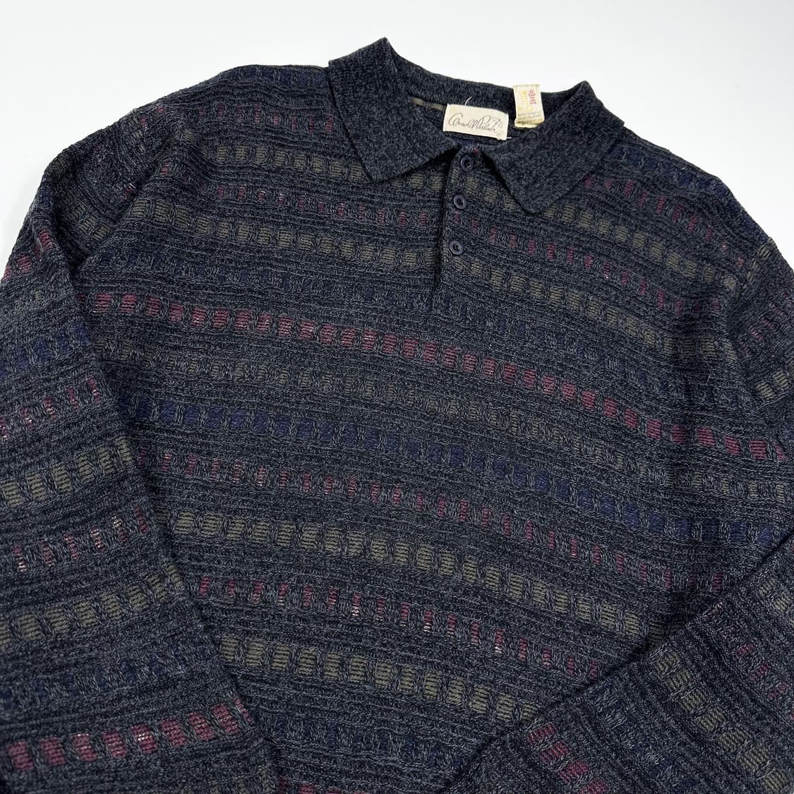 VTG 빈티지 클래식 패턴 긴팔 니트 카라티 챠콜 M 상품이미지3