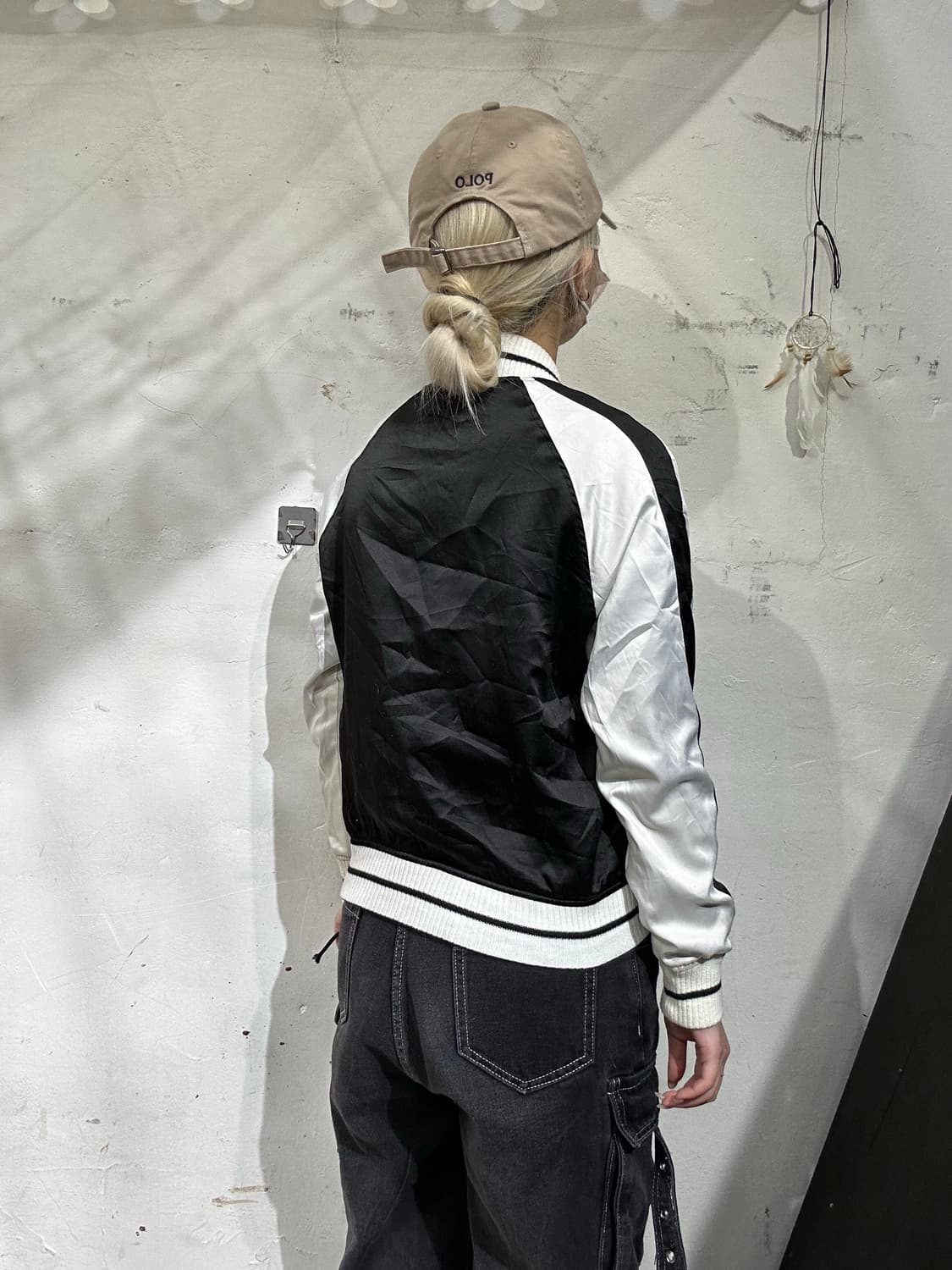 일본 빈티지 화이트 블랙 스카잔 크롭 자켓 상품이미지3