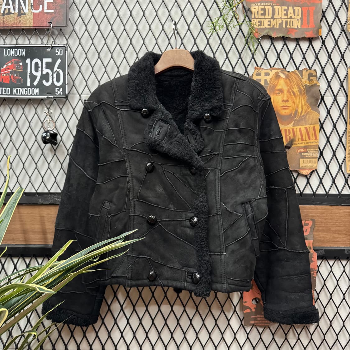 90s ROOTS 루츠 빈티지 크롭 스웨이드 퍼자켓 블랙 상품이미지1