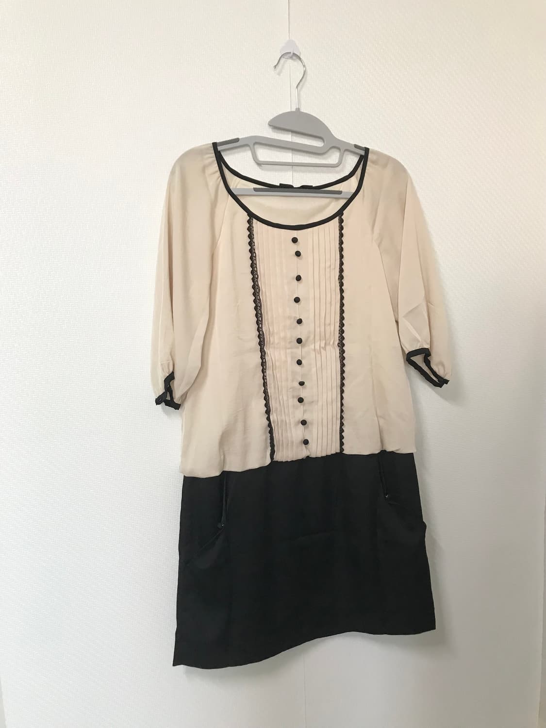 black ribbon sheer lace button dress 상품이미지3