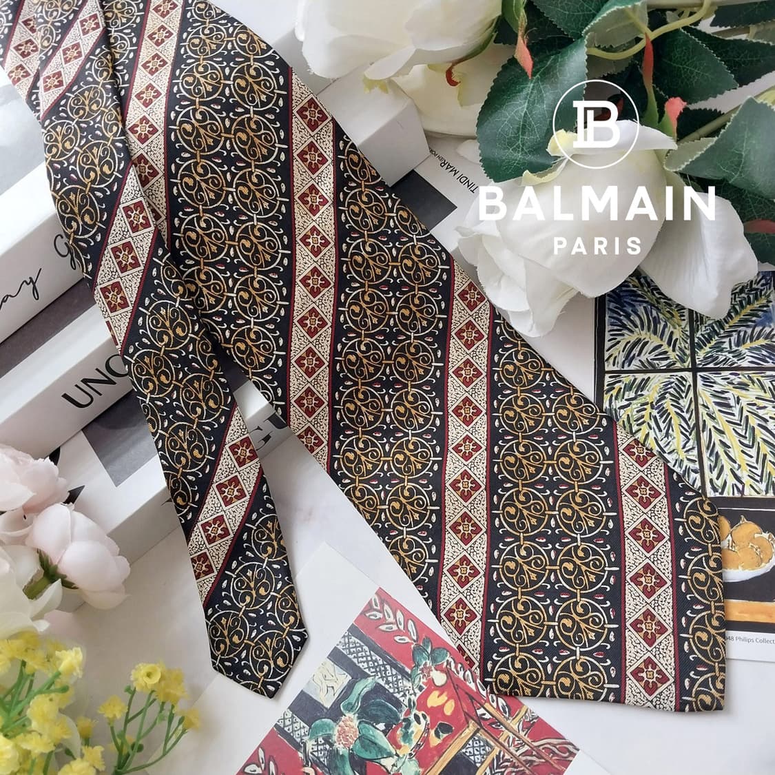 피에르발망 실크 블랙&골드 오너먼트 넥타이 9.7cm A+등급 K1256 상품이미지1