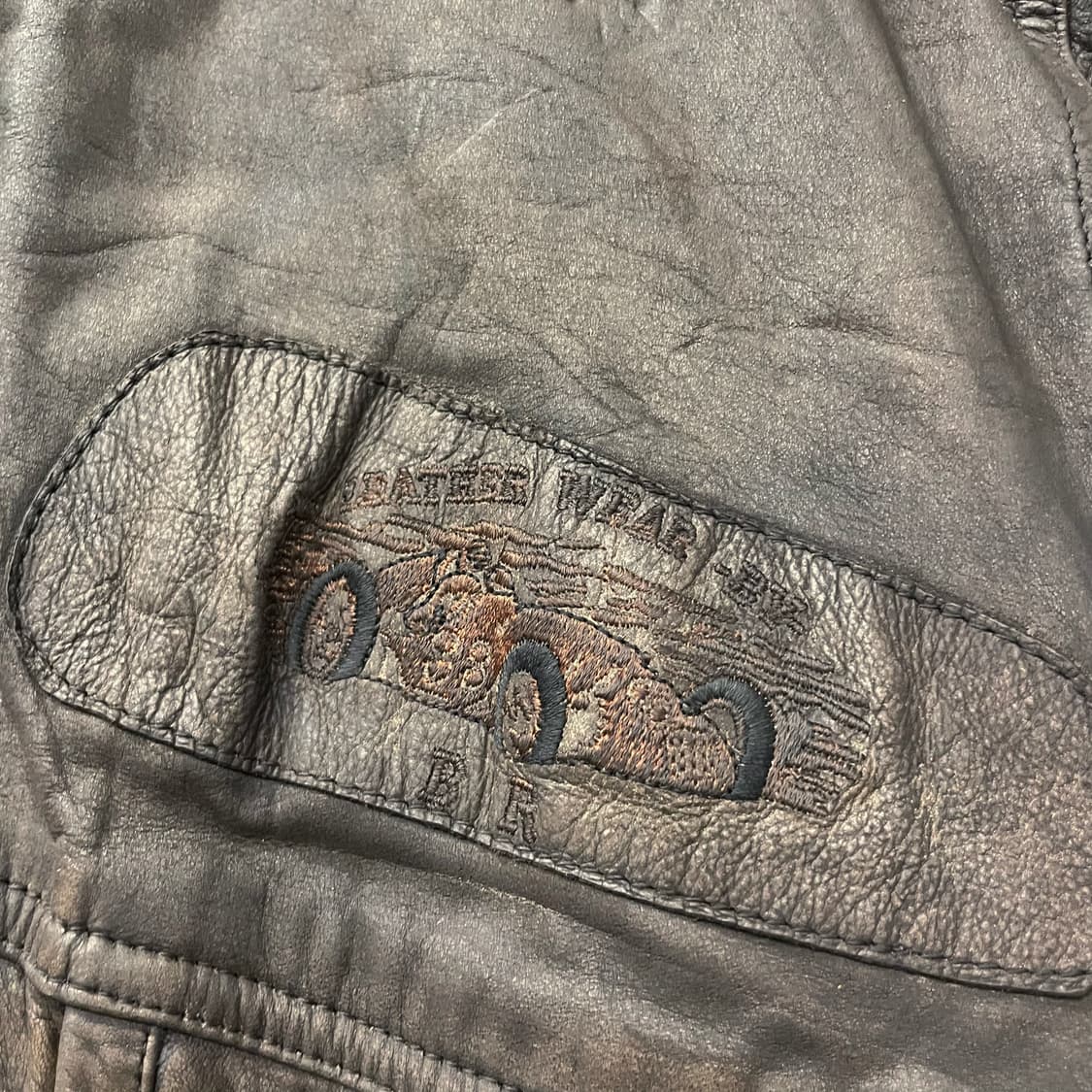 90s MONTES 레더 웨어 레이싱 패치 리얼 레더 자켓 상품이미지5