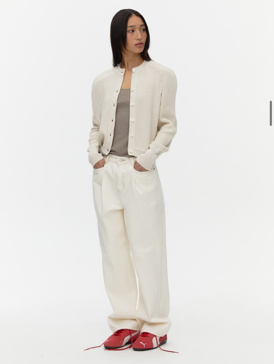 아위 립 숄더 가디건 아이보리 상품이미지1