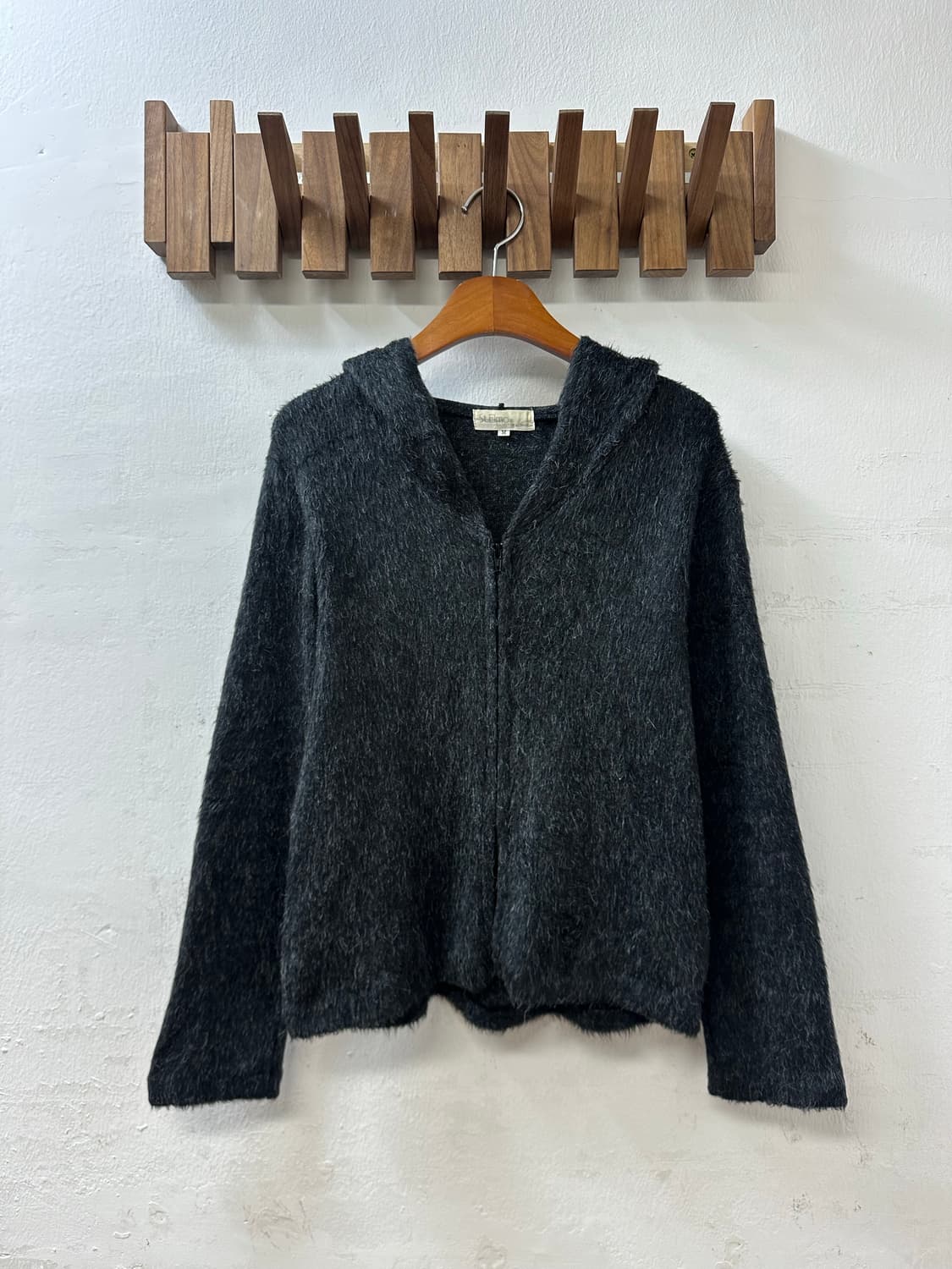 일본빈티지 St. Elmo 차콜 그레이 앙고라 터치 후드 집업 가디건 상품이미지1