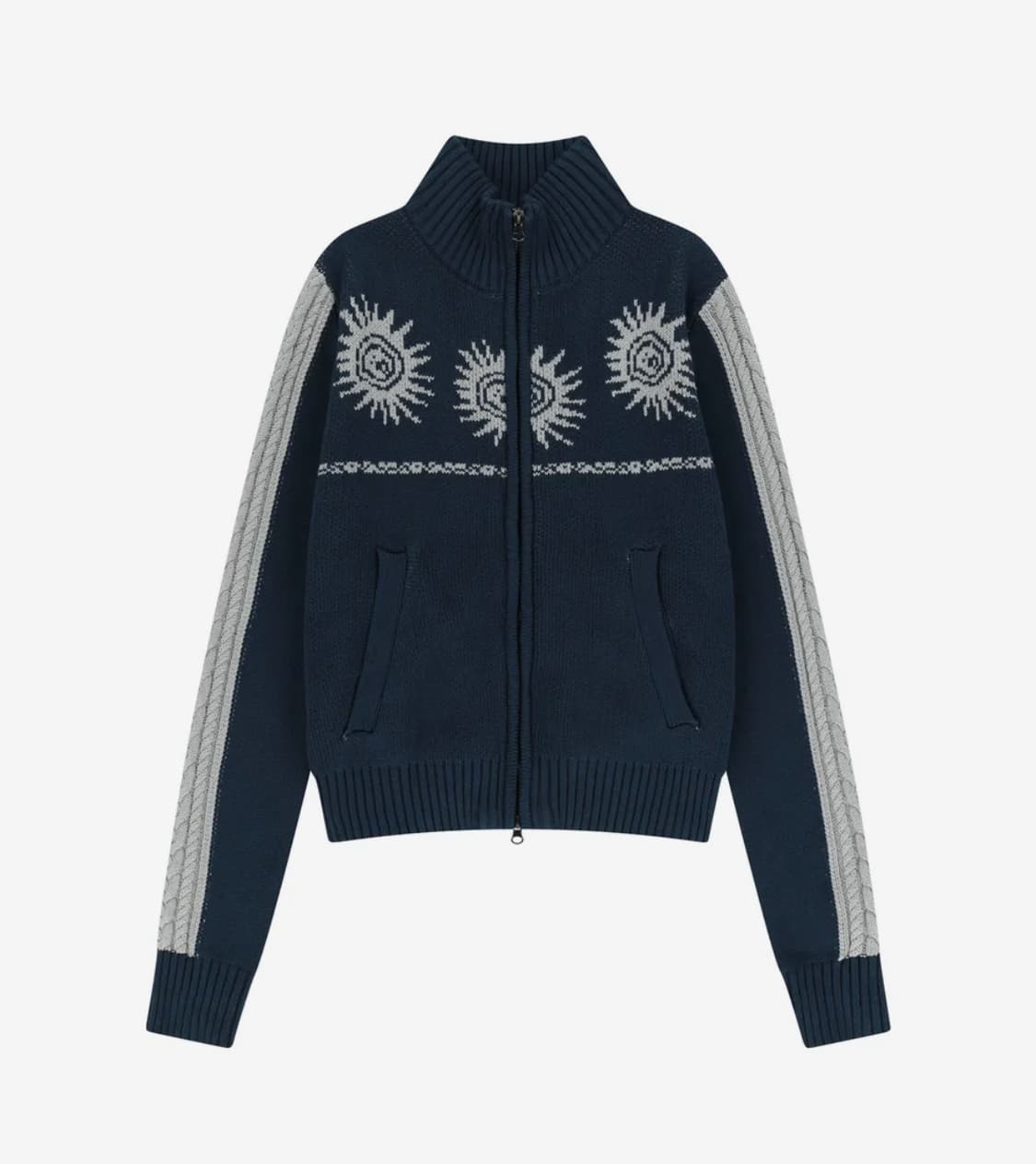 아캄 니트 집업 스웨터 Sun Jacquard Zip-Up Sweater 상품이미지1