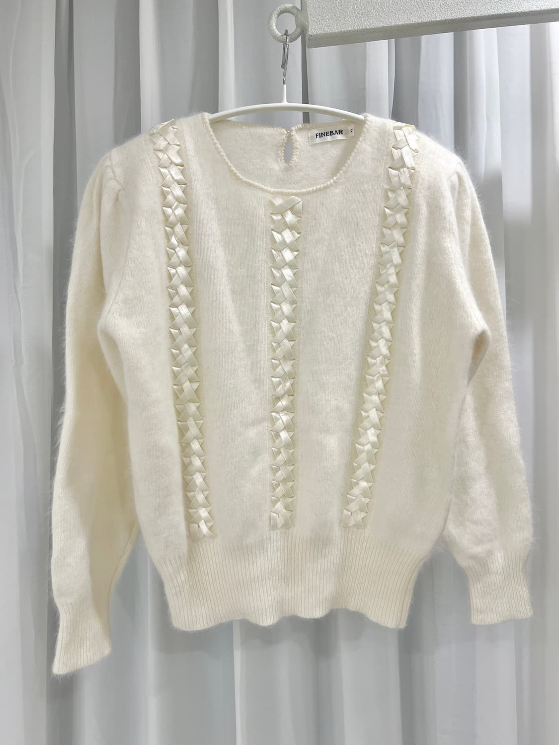 🐑울 90 아이보리 리본 헤어리 고급 니트, 가단 51 상품이미지1