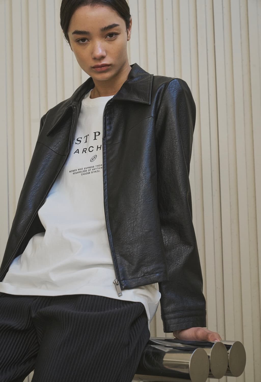 시야쥬 SIYAZU 크롭 레더 자켓 블랙 상품이미지8