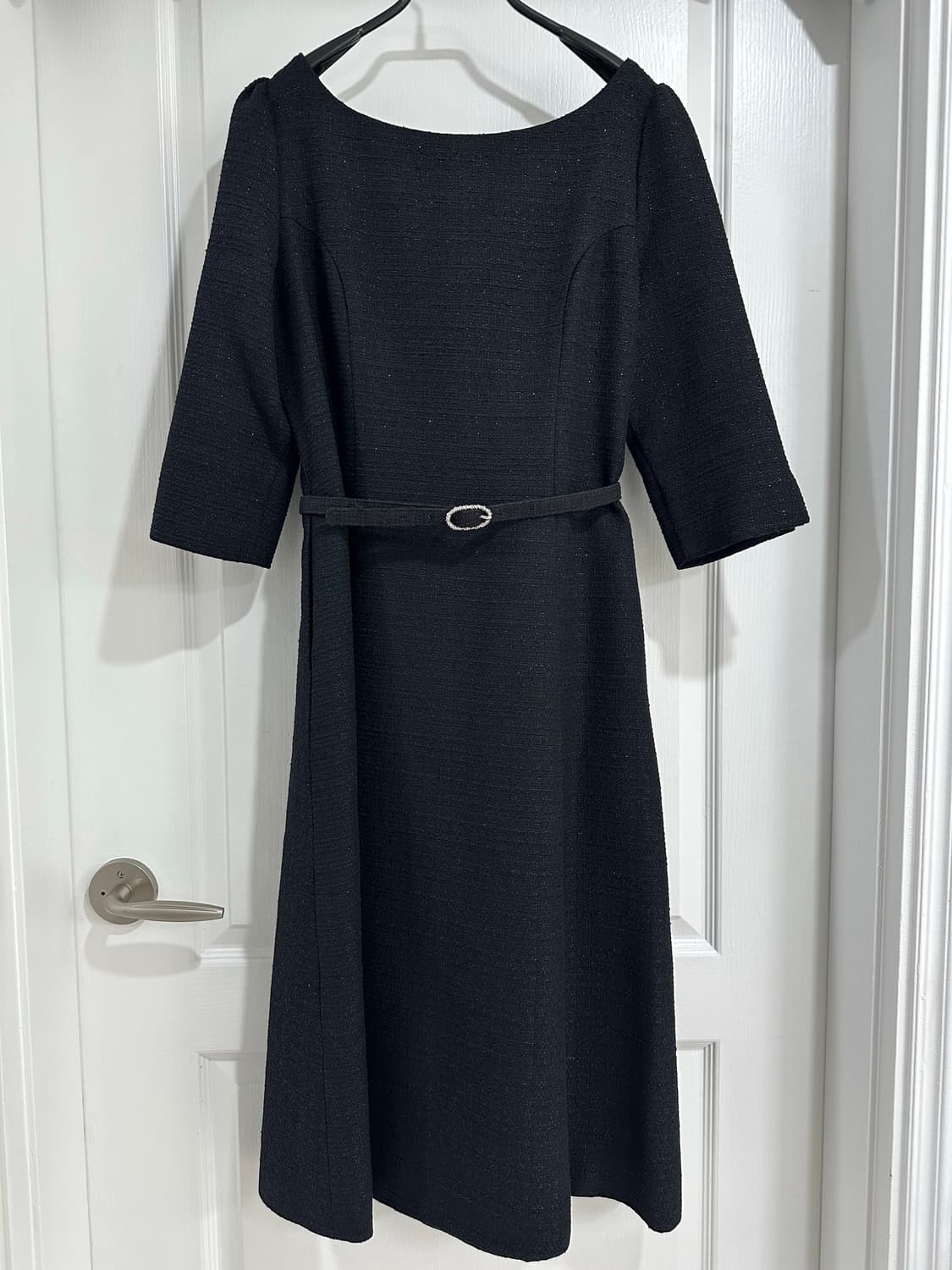 ame 엠므 보트넥 트위드 벨트원피스 블랙(새상품/정가 328,000원 상품이미지2