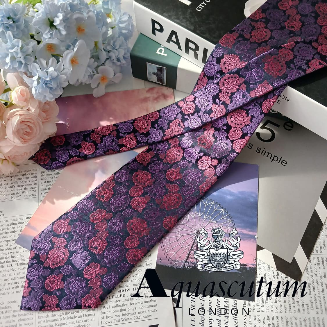 아쿠아스큐텀 실크 퍼플 플라워 자카드 넥타이 9.5cm S등급 G10
 상품이미지2