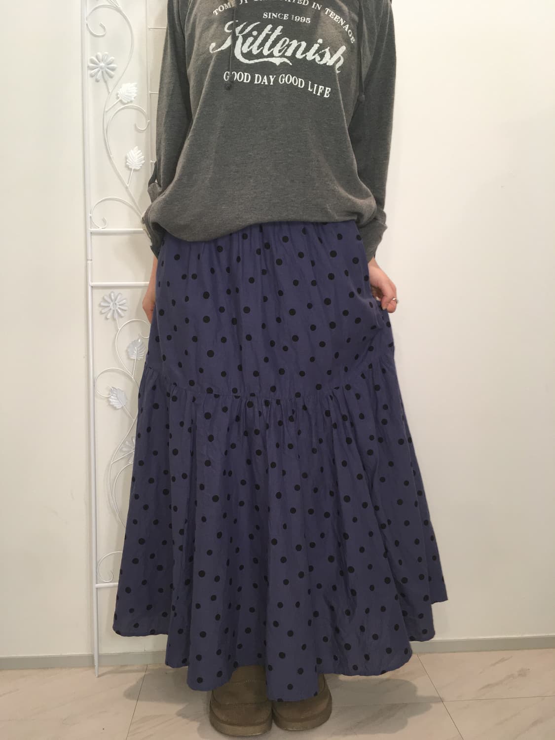 jpn vintage blue navy dot long skirt 상품이미지2