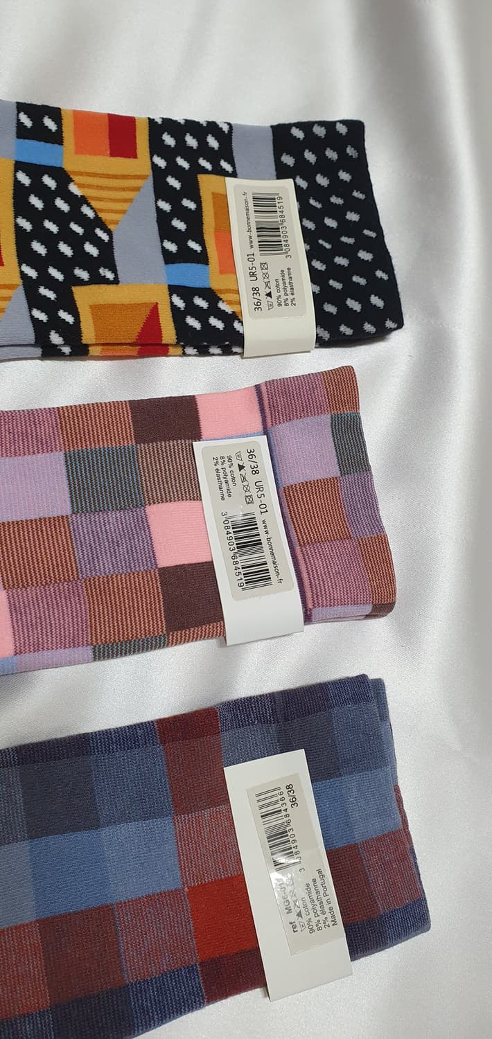 오렌지 옐로우 블루 레드 체크 Bonne Maison 본메종 양말 상품이미지8