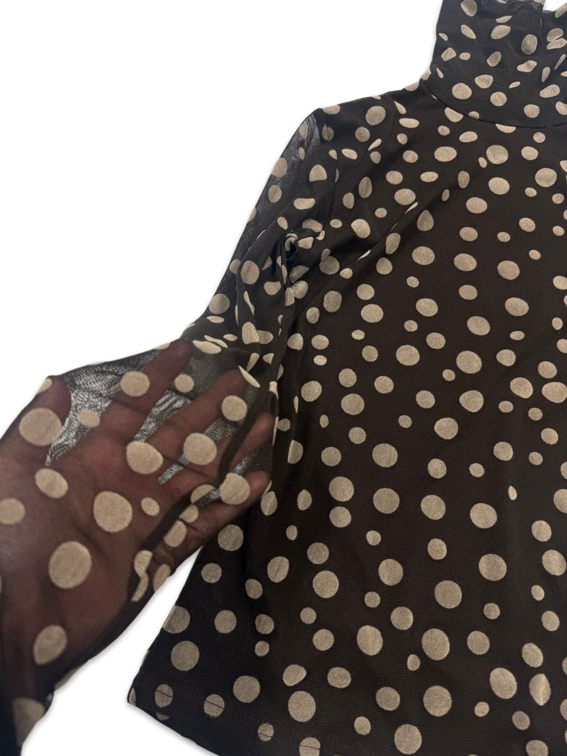 빈티지 브라운 도트 시스루 하이넥 레이어드티 상품이미지4