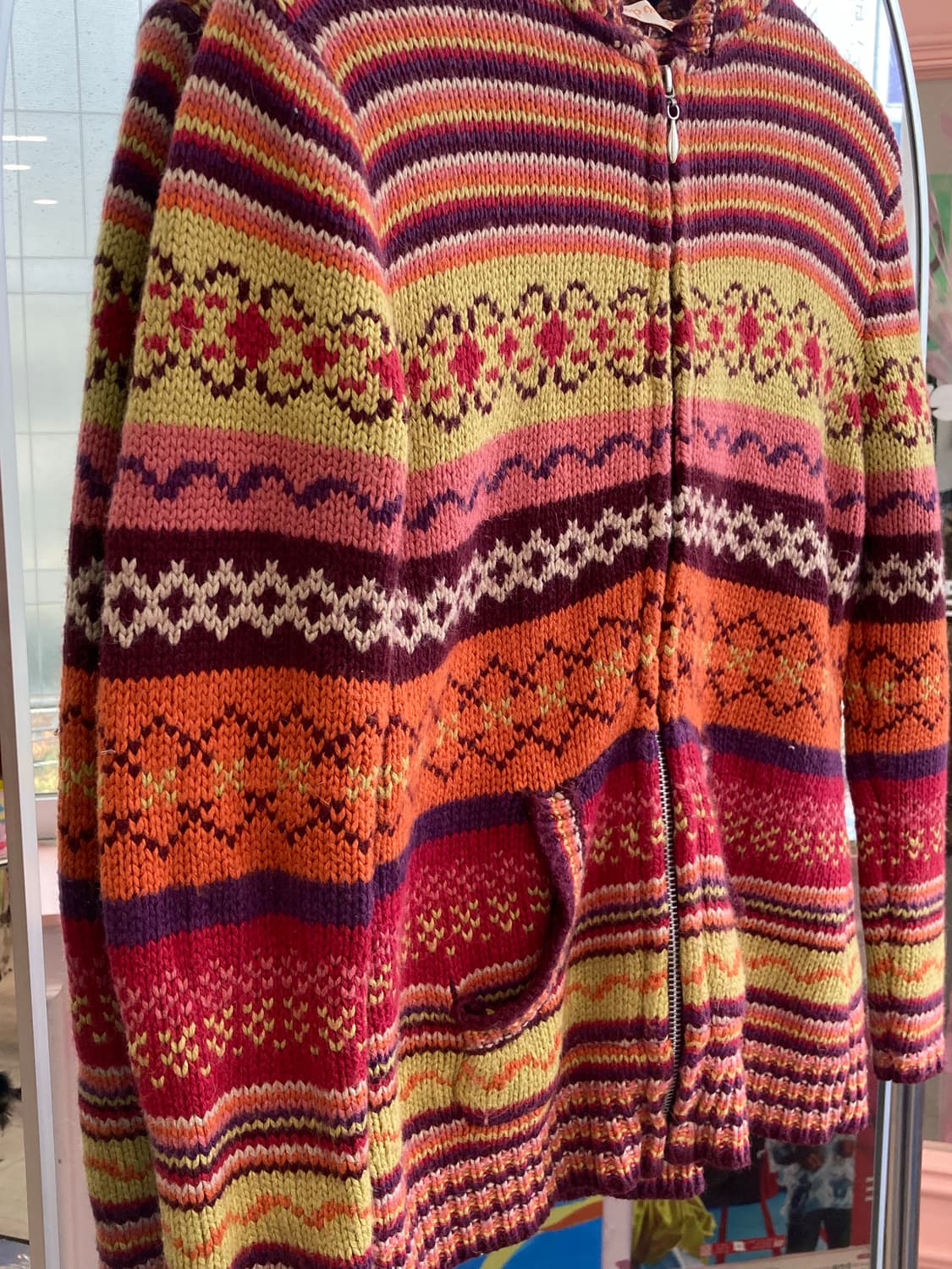 빈티지 노르딕 패턴 니트 후드집업 상품이미지3