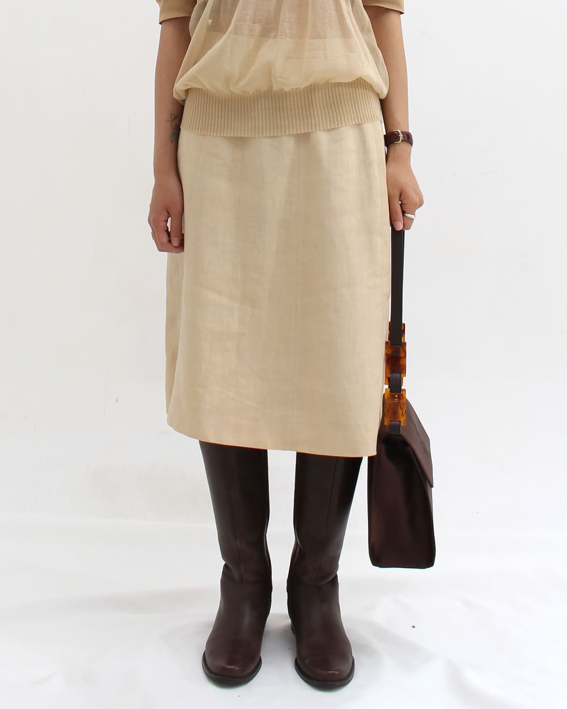 버버리 Burberry 빈티지 클래식 린넨 베이지 롱 스커트 상품이미지9