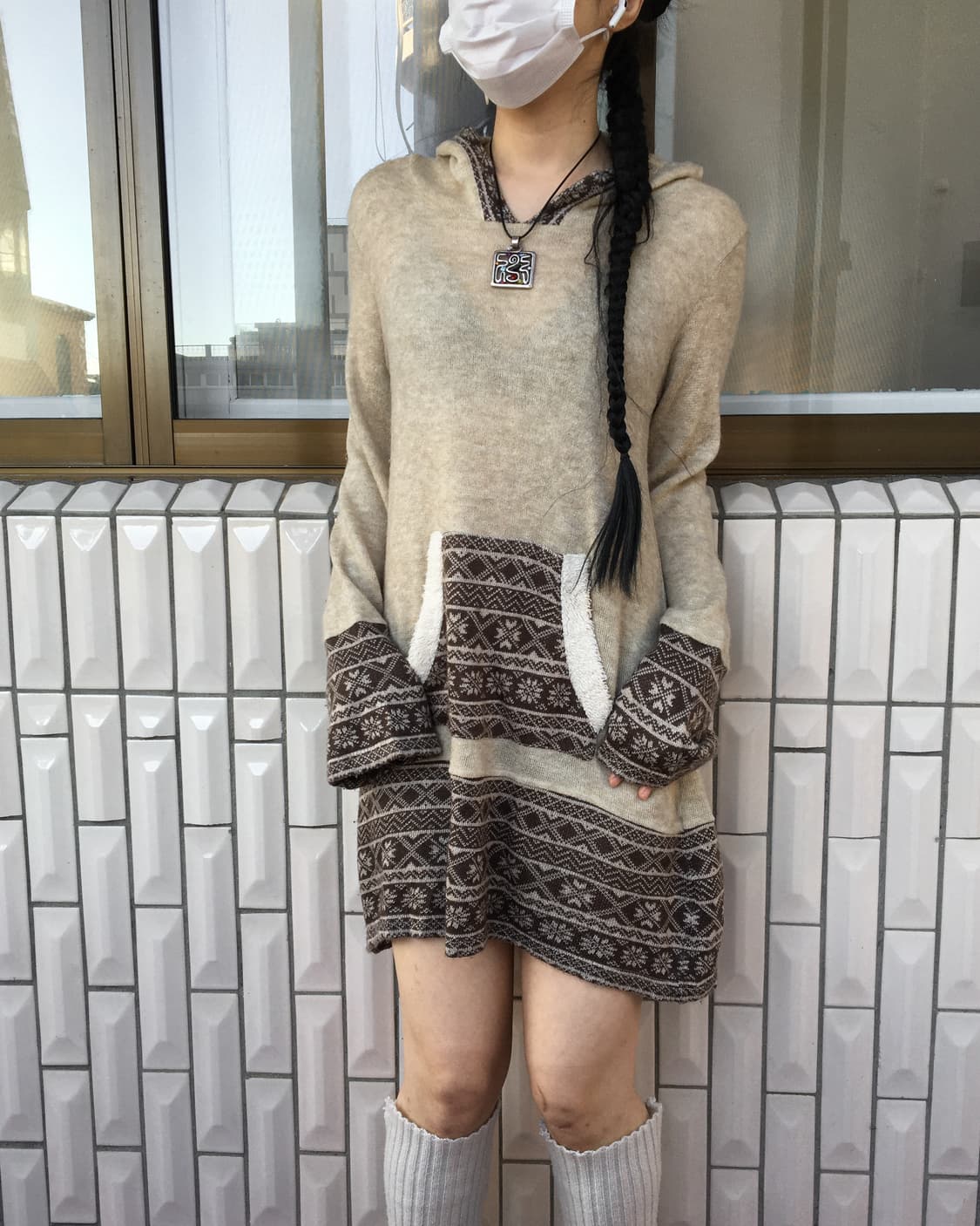 Snow pattern hood knit onepiece 상품이미지9