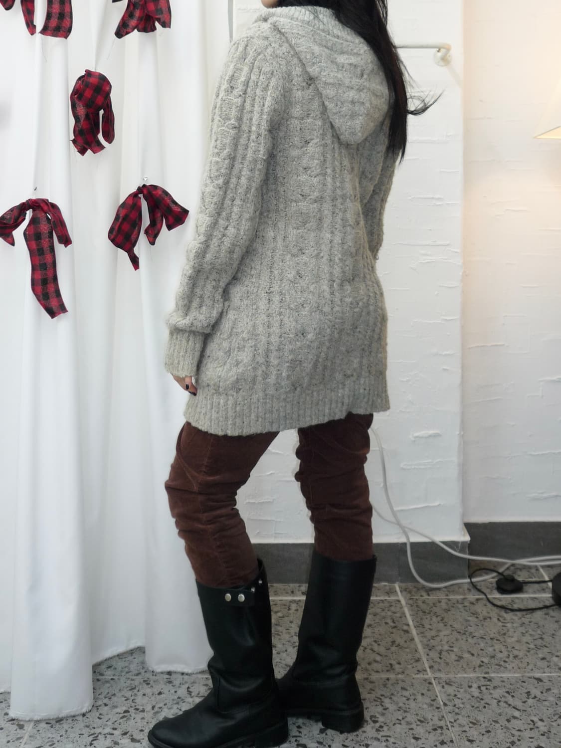 Cozy grey knit long cardigan 상품이미지3