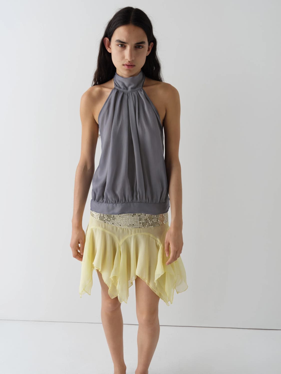 [XS,S]기마구아스 Boa 시어 홀터넥 슬리브리스 탑/그레이 상품이미지4