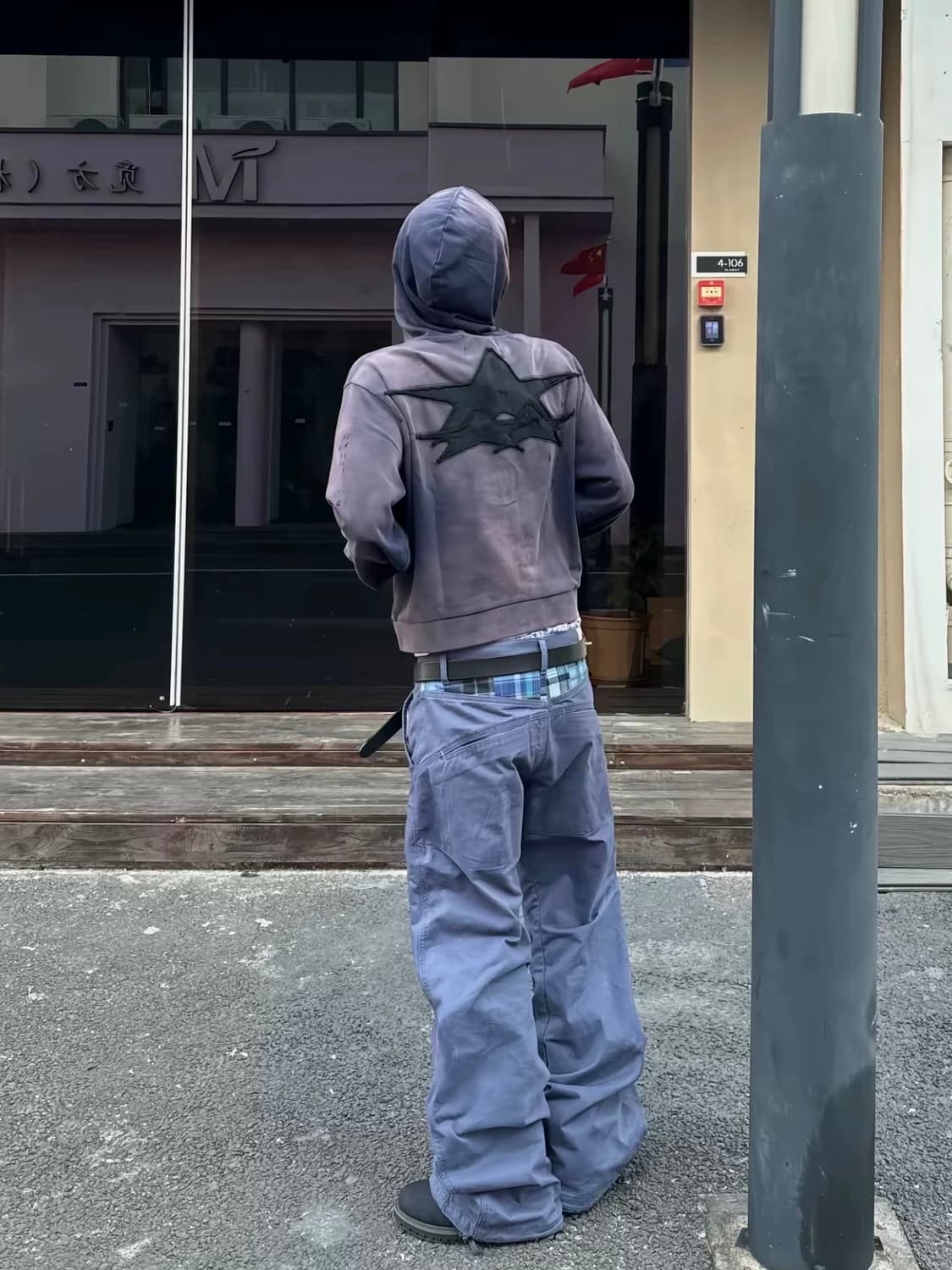 Back check blue cotton pants  상품이미지3