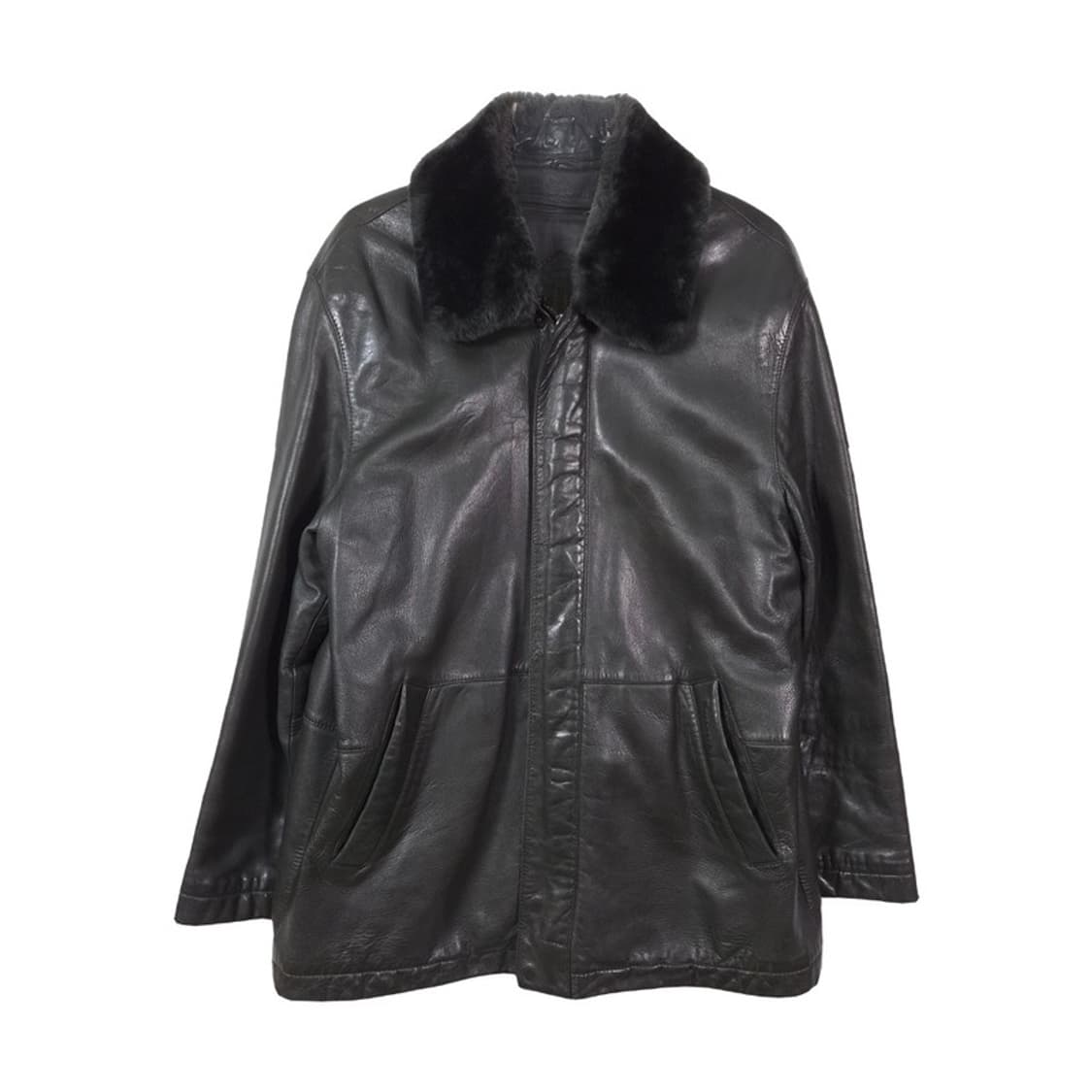 맨스타 리얼 레더 카라 퍼 가죽 자켓 L 상품이미지1