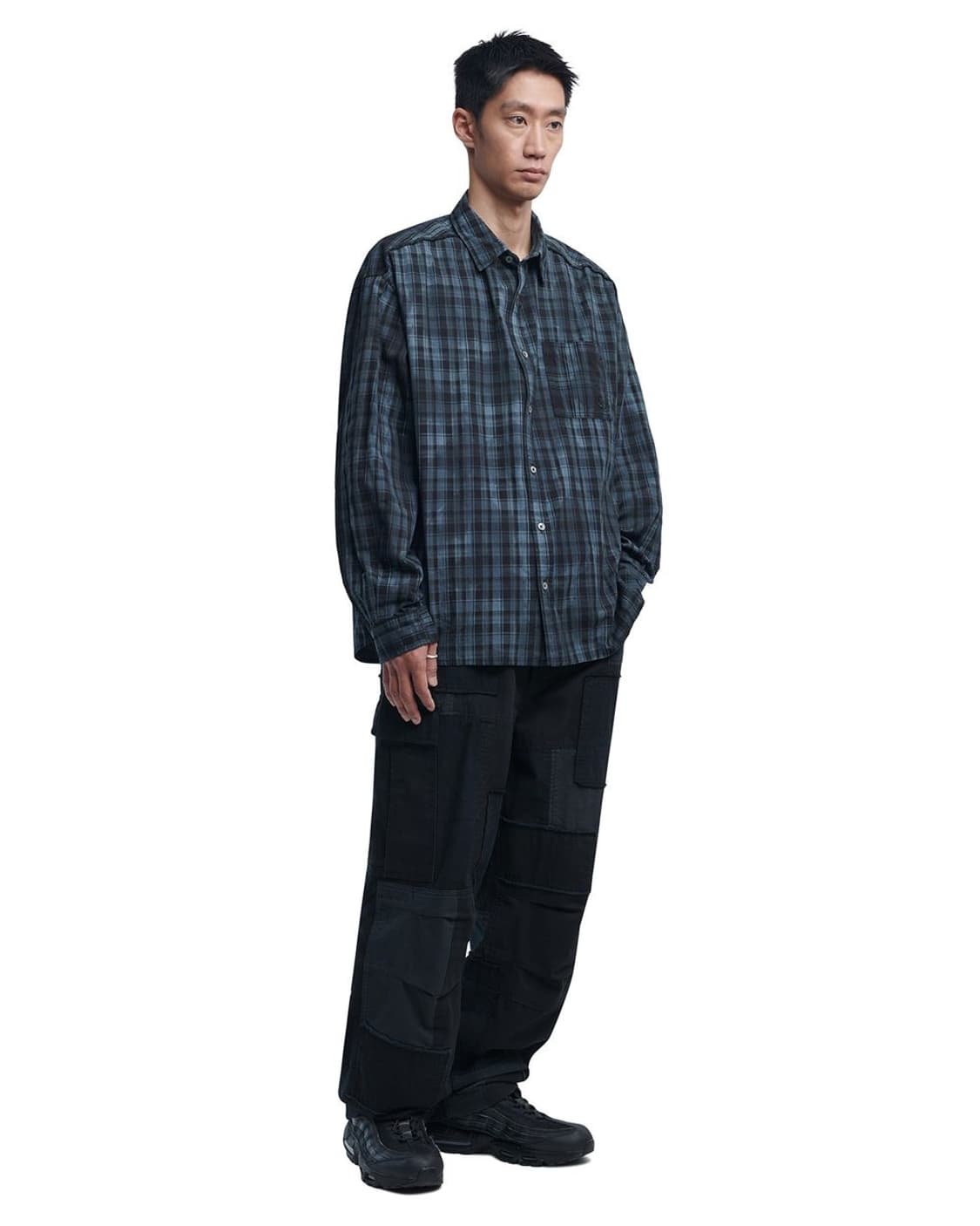 노매뉴얼 H.R CHECK SHIRTS 체크 셔츠 다크 네이비 L 상품이미지3