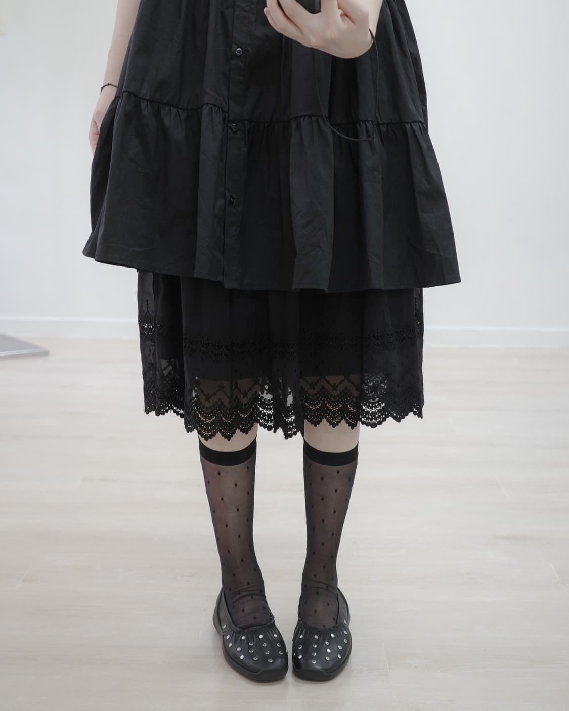 any FAM black pleats lace skirt 상품이미지1
