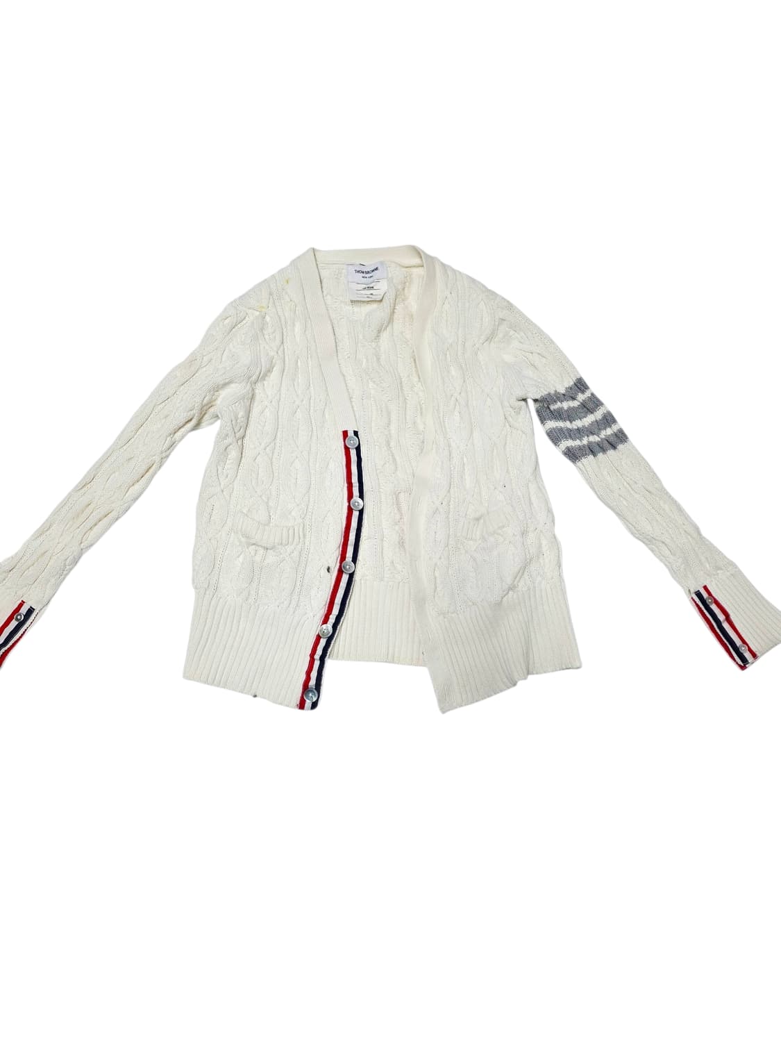 [톰브라운] 화이트 케이블 꽈배기 니트 사선 완장 가디건 1 여성55 상품이미지1