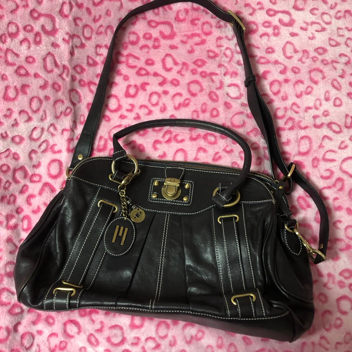 빈티지 갸루 레더 가죽 스티치 크로스백 토트백  상품이미지1