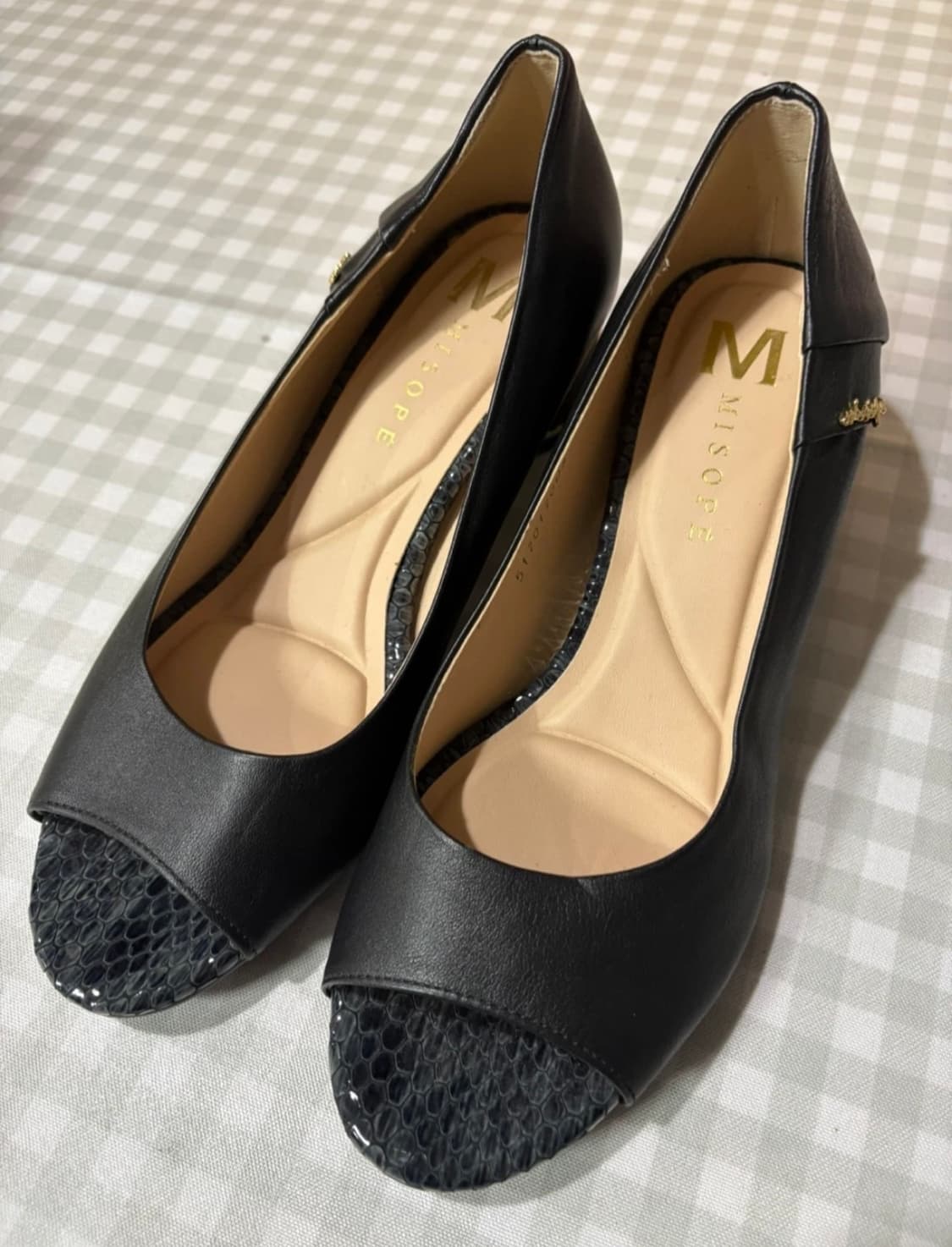 미소페 MISOPE 블랙 양가죽 오픈토 여성구두 240m 상품이미지1