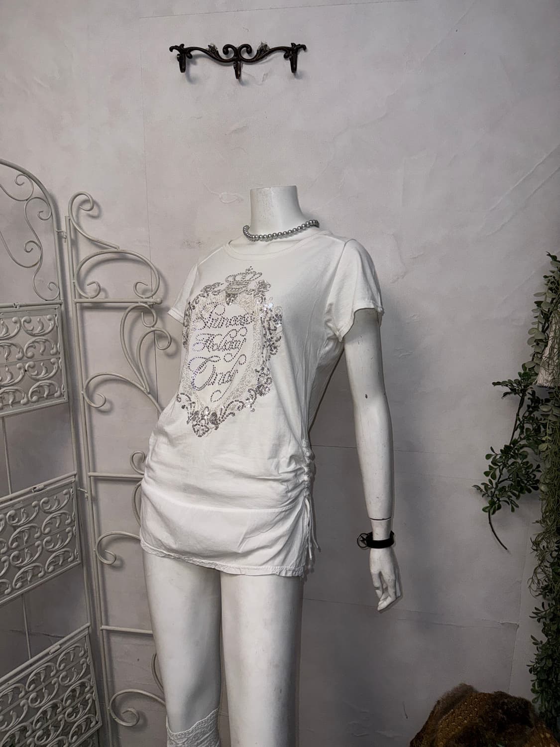 White side shirring y2k half t 상품이미지5