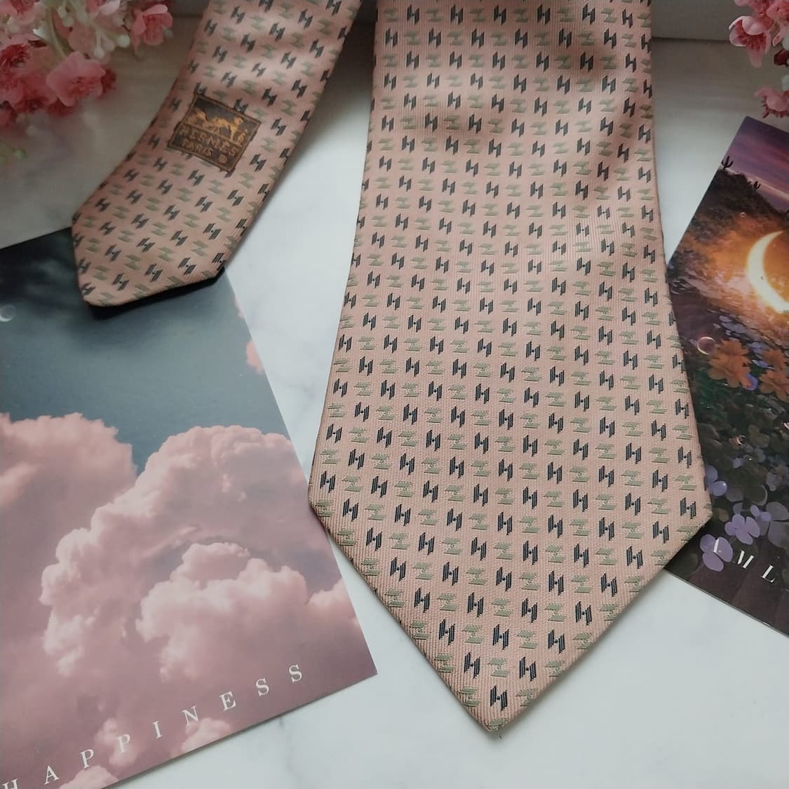 에르메스 실크 핑크 H 자카드 넥타이 9.7cm A등급 K1477
 상품이미지4