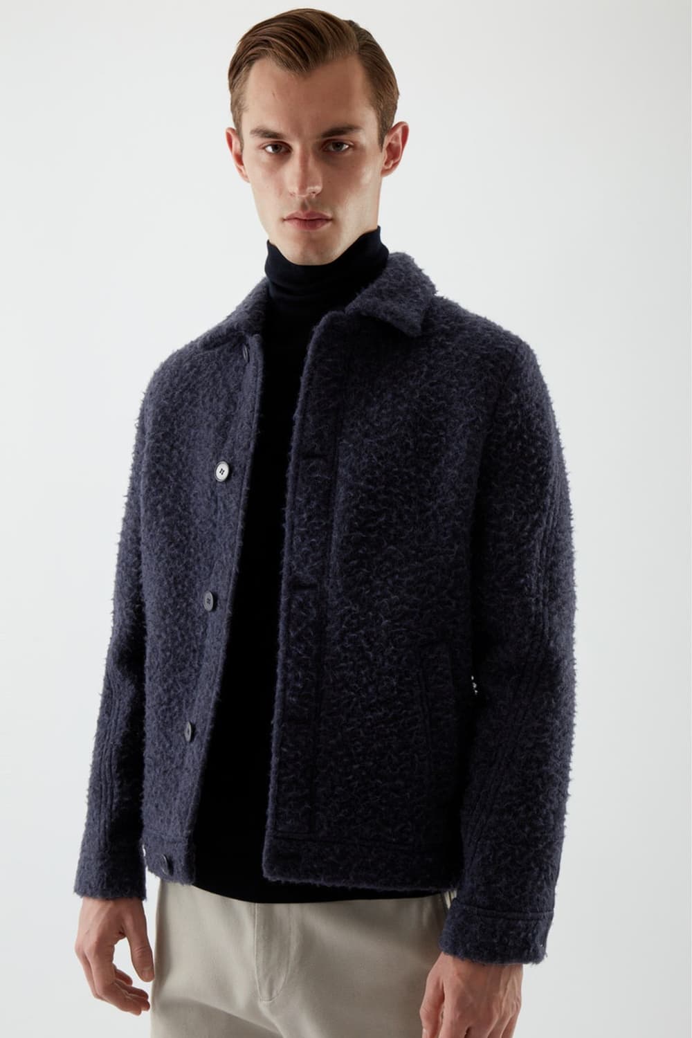 COS 코스 울 부클 자켓 네이비 상품이미지1