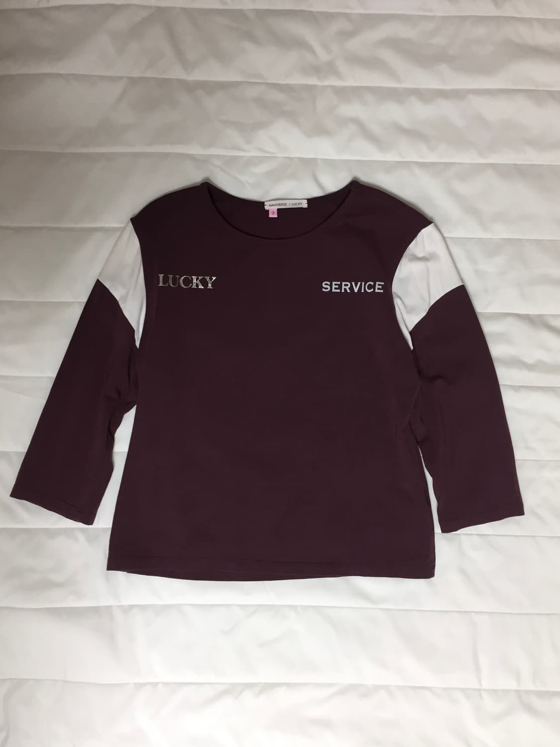 나비버스 Lucky Service Top 버건디 7부 티셔츠 상품이미지1