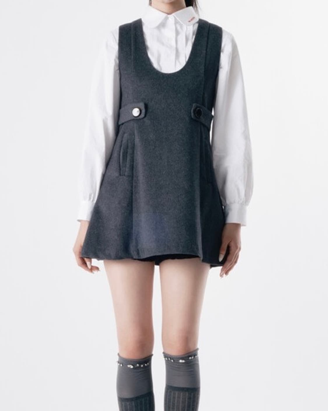 wsc 아카이브 울 버튼 미니 드레스 003 차콜 그레이 상품이미지3