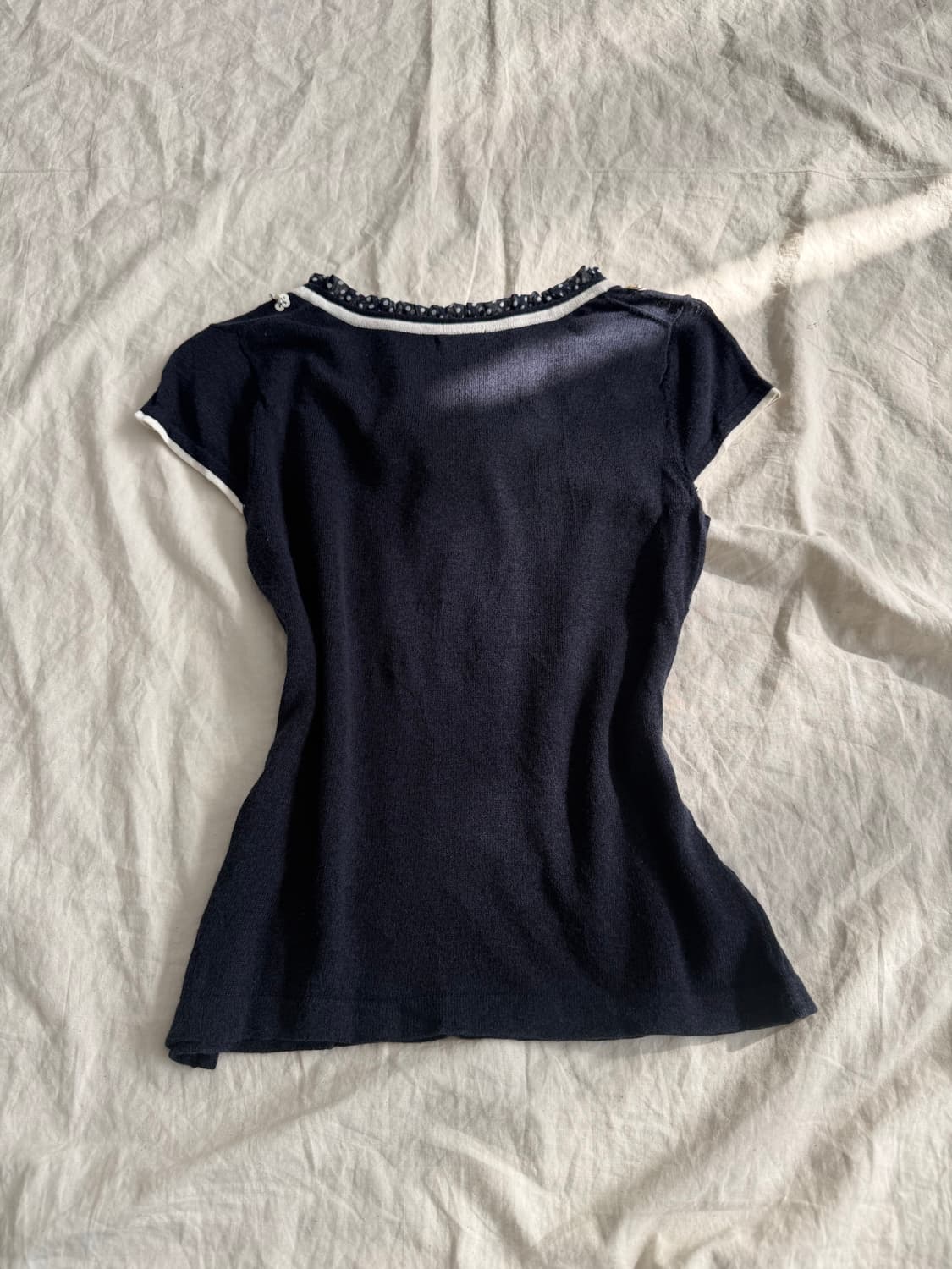 네이비 긱시크 러블리 공겜여주 반팔 블라우스탑 상품이미지4