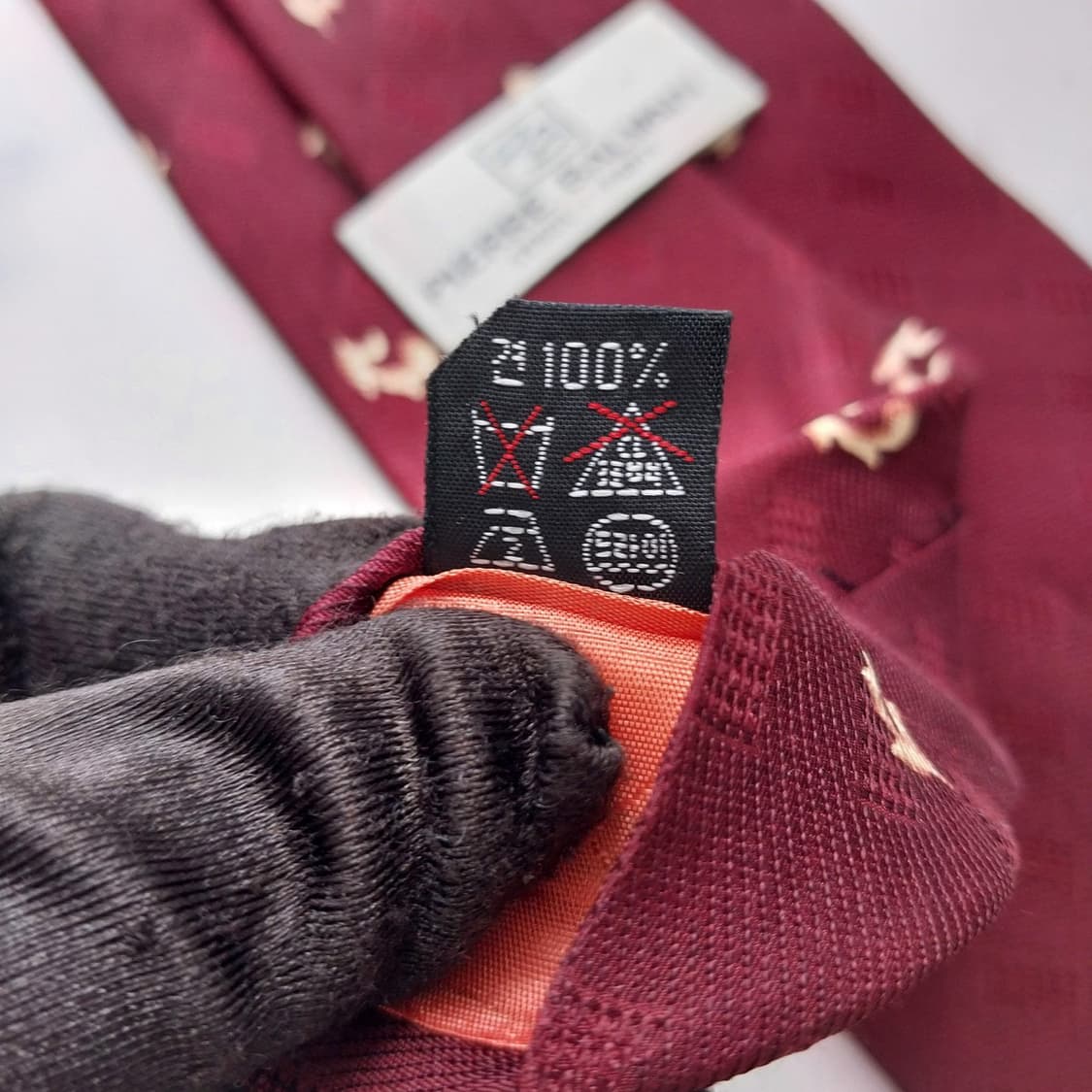 피에르 발망 실크 버건디 패턴 넥타이 9.5cm A+등급 K2389 상품이미지10