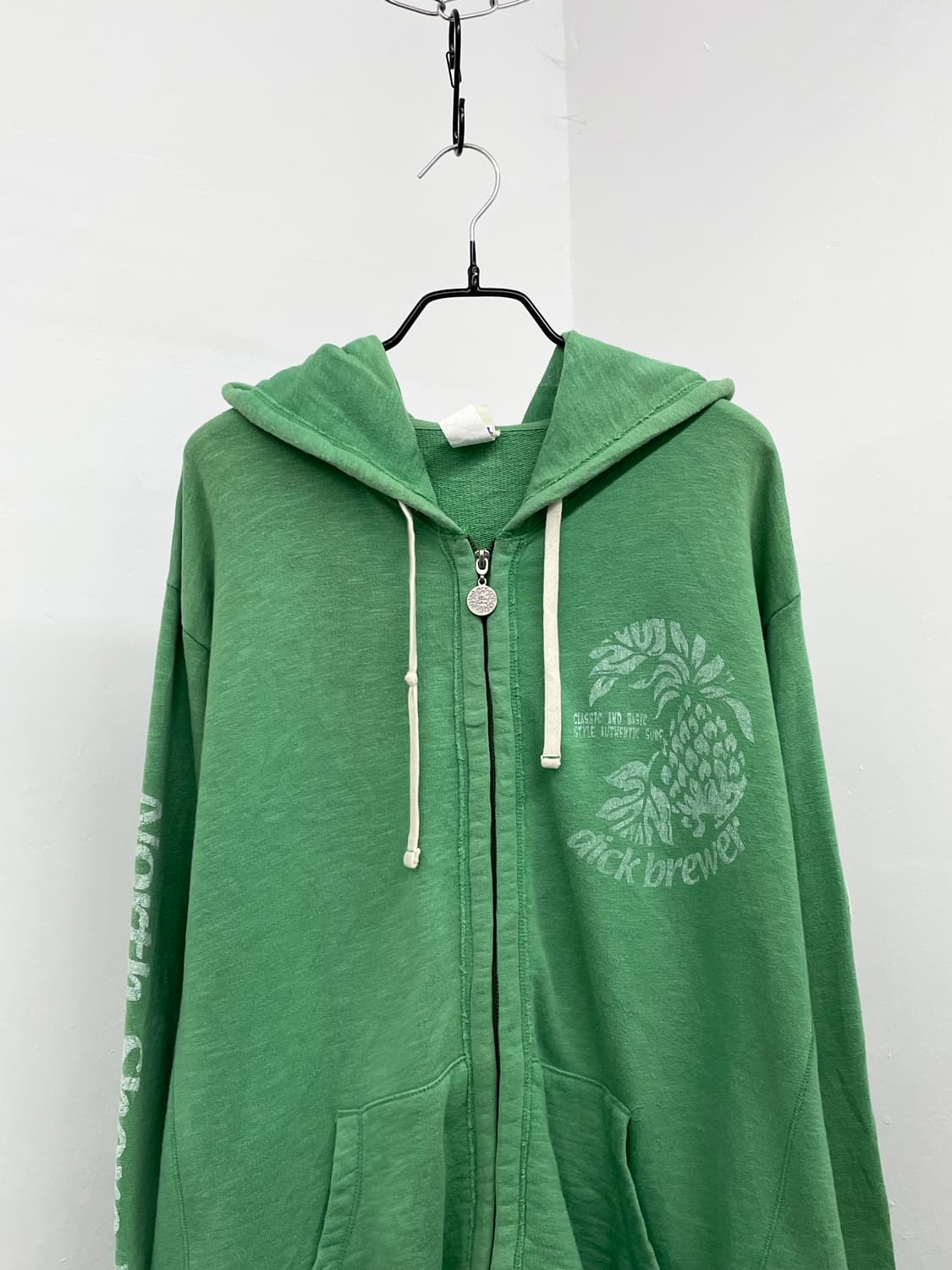 그린 워싱 레터링 루즈 헤비 후드집업 상품이미지7