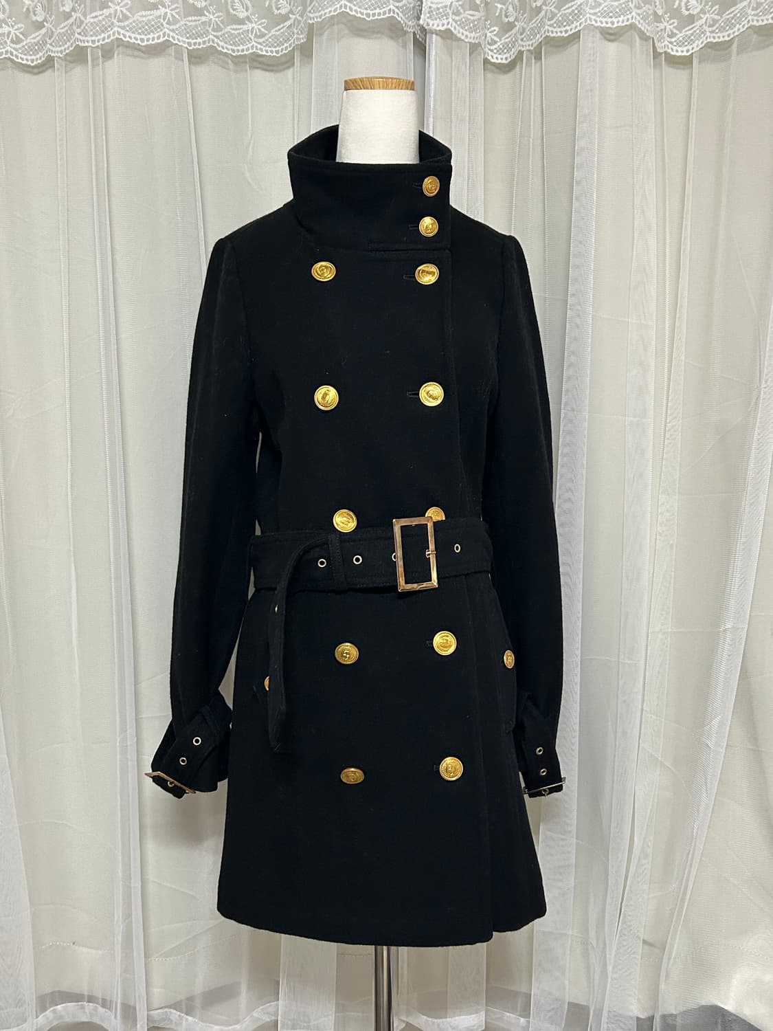 마즈깔 블랙슬림핏 하이넥 더플코트 오네갸루 금장 상품이미지1