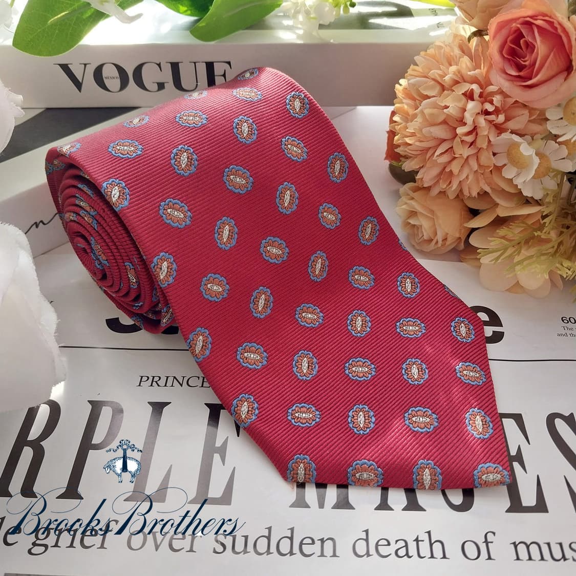브룩스브라더스 실크 레드 패턴 넥타이 9.8cm A등급 K1810
 상품이미지2